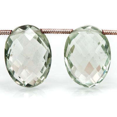 Prasiolite Beads Top Drilled Faceted Oval 8 inches 14 beads (ONLINE ORDER ONLY)