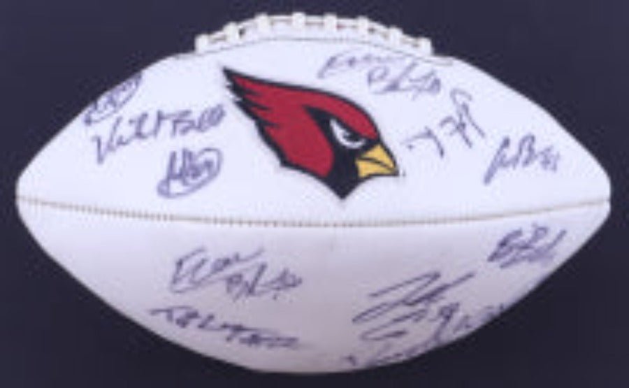 2018 Cardinals Logo Football Team-Signed by (14) with TJ Logan, Daniel Munyer, Rees Odhiambo, Will Holden, Evan Boehm (Beckett) (Online Order Only)