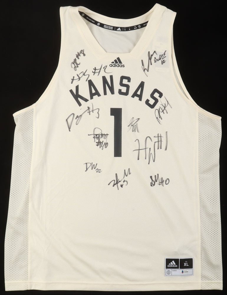 2025 Kansas Jayhawks Team-Signed Jersey by (12) With Dajuan Harris Jr., Zeke Mayo, K. J. Adams, Aj Storr (Beckett) (Online Order Only)