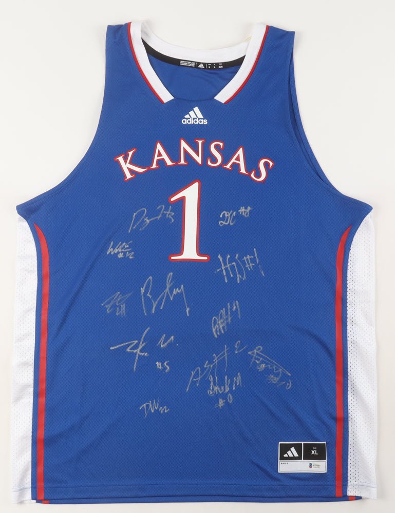 2025 Kansas Jayhawks Team-Signed Jersey by (12) With Dajuan Harris Jr., Zeke Mayo, K. J. Adams, Aj Storr (Beckett) (Online Order Only)