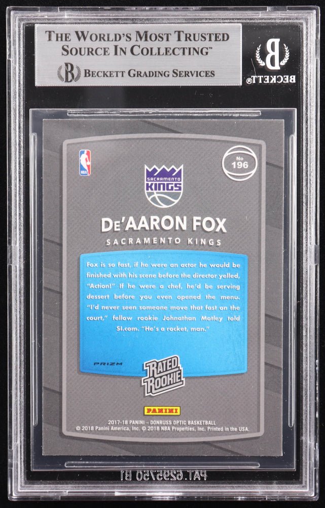 De'Aaron Fox Signed 2017-18 Donruss Optic Holo #196 RR RC (BGS) (Online Order Only)