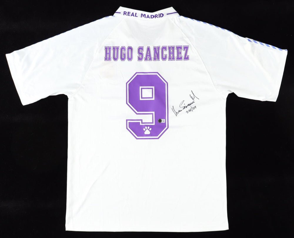 Hugo Sanchez Signed Real Madrid Jersey Inscribed "Sep/24" (Beckett) Beckett Witnessed (Online Order Only)