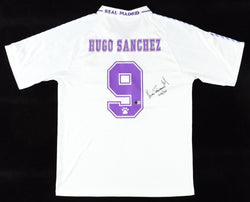 Hugo Sanchez Signed Real Madrid Jersey Inscribed "Sep/24" (Beckett) Beckett Witnessed (Online Order Only)