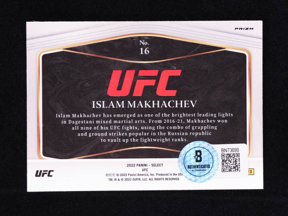Islam Makhachev Signed 2022 Select UFC Global Icons Prizms Flash #16 (Beckett) (Online Order Only)