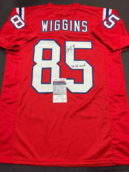 Jermaine Wiggins New England Patriots Autographed & Inscribed Custom Football Jersey JSA W coa (Online Order Only)