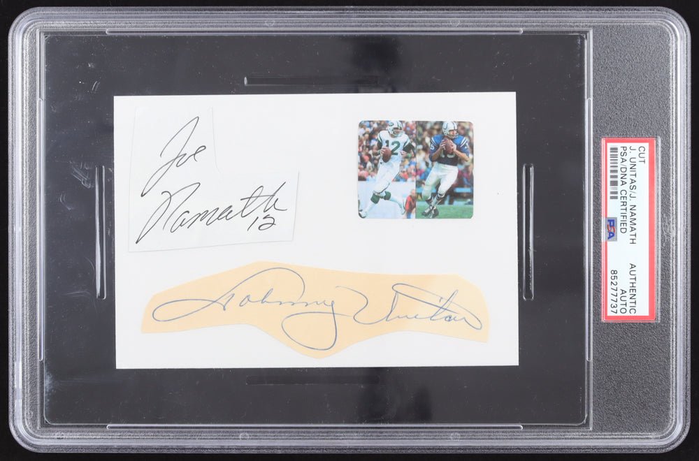 Joe Namath & Johnny Unitas Signed (2) Cut Collage (PSA) (Online Order Only)