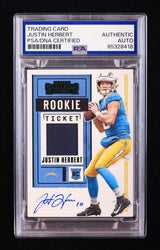 Justin Herbert Signed 2020 Panini Contenders Rookie Ticket Swatches #4 RC (PSA) Rookie Card (Online Order Only)