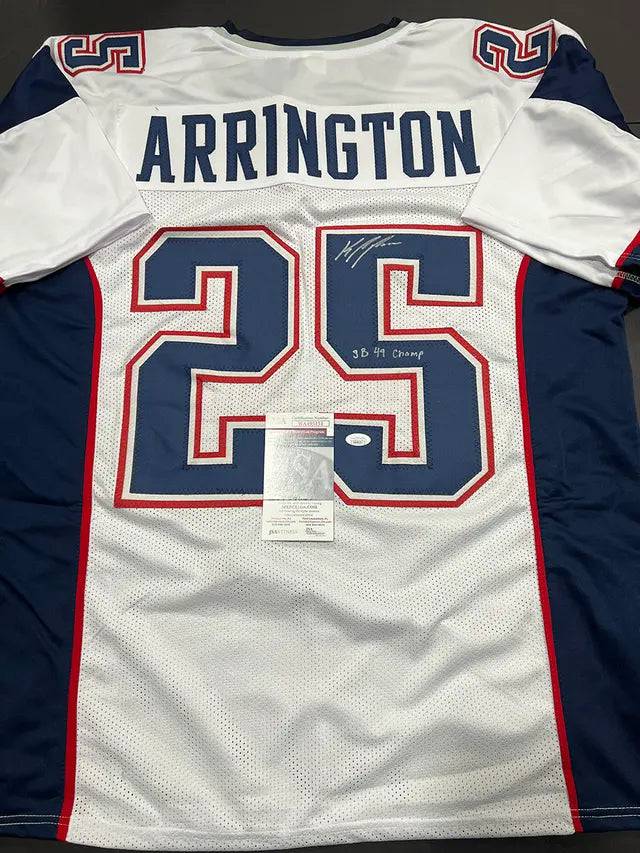 Kyle Arrington New England Patriots Autographed & Inscribed Custom Football Jersey JSA W coa (Online Order Only)