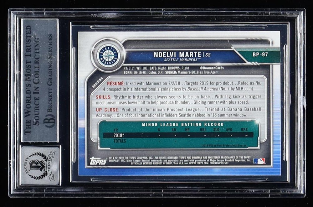 Noelvi Marte Signed 2019 Bowman Prospects #BP97 RC (BGS | Autograph Graded BGS 10) (Online Order Only)