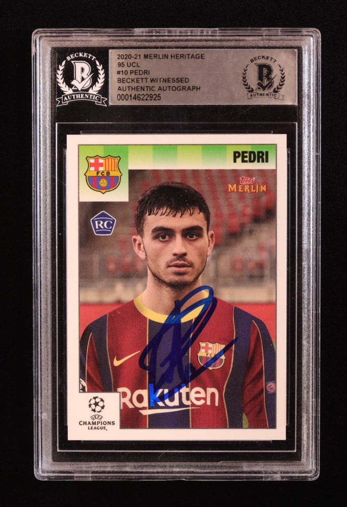 Pedri Signed 2020-21 Merlin Heritage 95 UCL #10 RC (BGS) Rookie Card | Beckett Witnessed (Online Order Only)