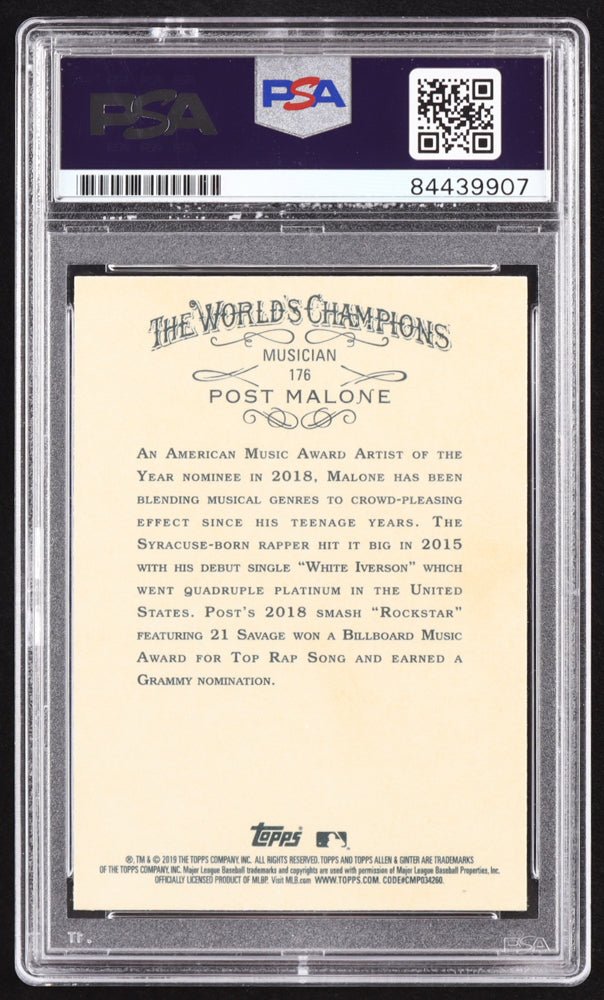 Post Malone Signed 2019 Topps Allen and Ginter #176 (PSA | Autograph Grade 10) (Online Order Only)