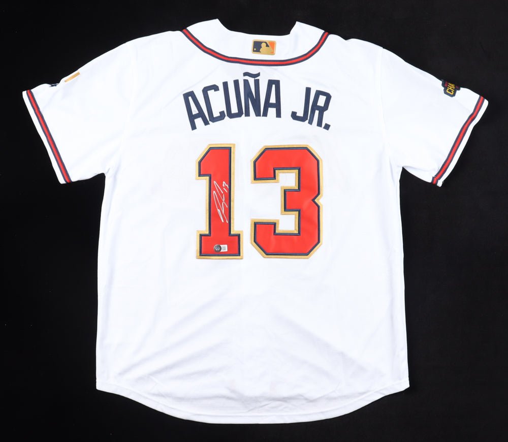 Ronald Acuna Jr. Signed Jersey With 2021 World Series Patch (Beckett) (Online Order Only)