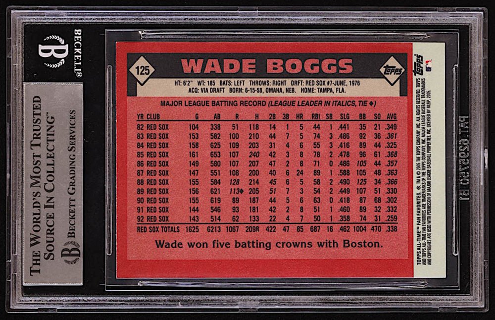 Wade Boggs Boston Red Sox, HOF Signed 2005 Topps All-Time Fan Favorites #125 (BGS) Beckett (Online Order Only)