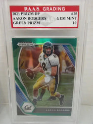Aaron Rodgers Packers 2021 Prizm Draft Picks Green Prizm #15 graded PAAS Gem Mint 10 (Online Order Only)