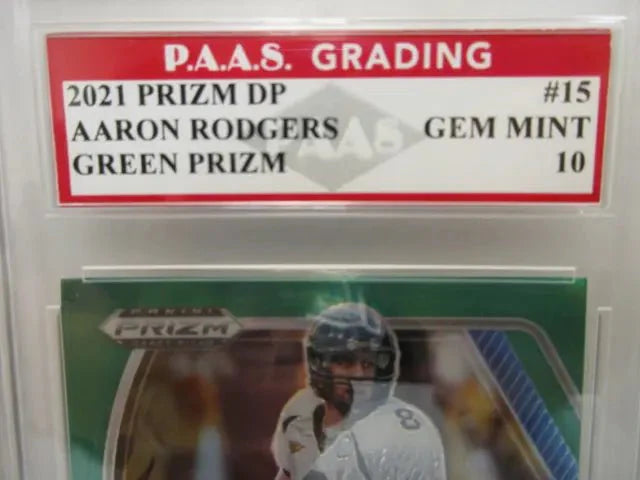 Aaron Rodgers Packers 2021 Prizm Draft Picks Green Prizm #15 graded PAAS Gem Mint 10 (Online Order Only)