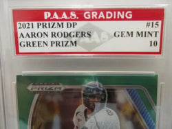 Aaron Rodgers Packers 2021 Prizm Draft Picks Green Prizm #15 graded PAAS Gem Mint 10 (Online Order Only)