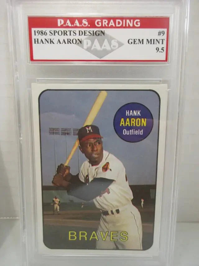 Hank Aaron Milwaukee Braves 1986 Sports Design #9 graded PAAS Gem MInt 9.5 (Online Order Only)