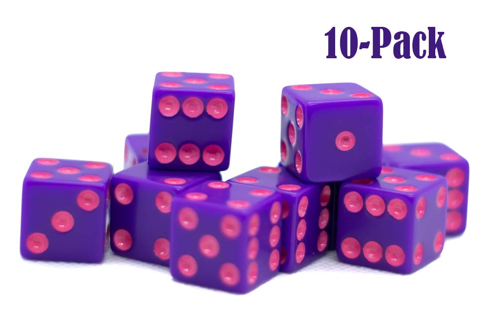 10-Pack Standard Opaque Purple w/Pink 16mm d6 Square Edge Dice (Online Only)