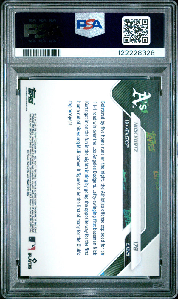 Graded 2025 Topps Now Nick Kurtz #178 Gold Foil /50 Rookie RC Baseball Card PSA 10 Gem Mint (ONLINE ORDER ONLY)