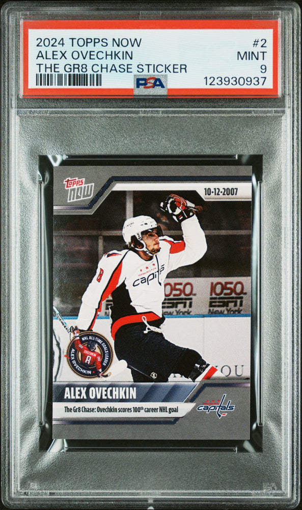 Graded 2024 Topps Now Alex Ovechkin #2 The GR8 Chase Sticker Hockey Card PSA 9 Mint (ONLINE ORDER ONLY)