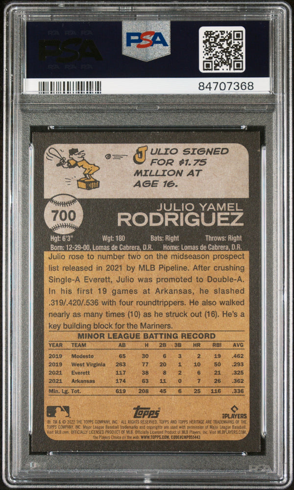2022 TOPPS HERITAGE JULIO RODRIGUEZ  #700 - PSA 10 ROOKIE CARD (Online Order Only)