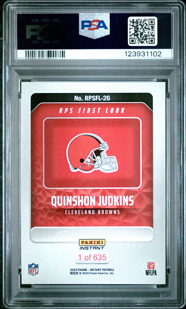 Graded 2025 Panini Instant Quinshon Judkins #RPSFL26 RPS First Look Rookie RC Football Card PSA 9 Mint (ONLINE ORDER ONLY)