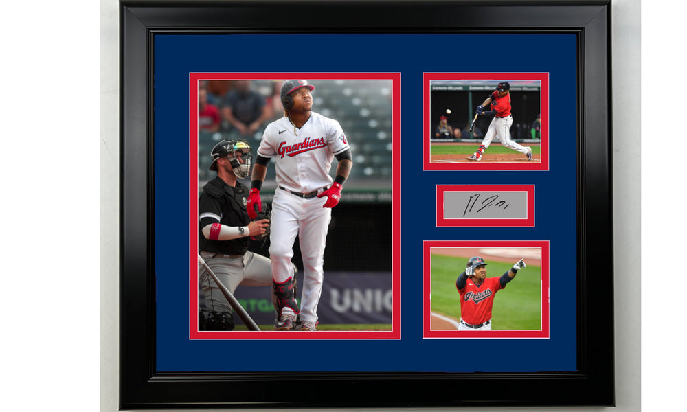 Framed Jose Ramirez Cleveland Guardians Facsimile Laser Engraved Signature Baseball 14x11 3 Photo Collage (ONLINE ORDER ONLY)