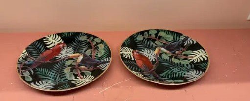 RARE FANCY HOME COLLECTION DESSERT PLATES, TOUCAN  SET OF 2 (Online Order Only)