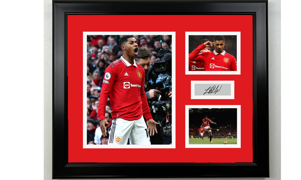 Framed Marcus Rashford Manchester United Facsimile Laser Engraved Signature 14x11 3 Photo Collage (ONLINE ORDER ONLY)