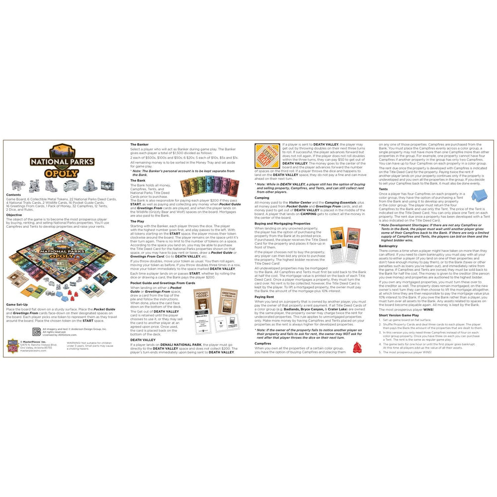 National Parks Opoly Board Game