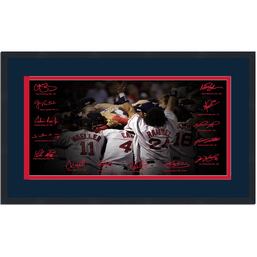 Framed Boston Red Sox 2004 World Series Champions Facsimile Signature Team Auto 16x24 Baseball Photo (ONLINE ORDER ONLY)
