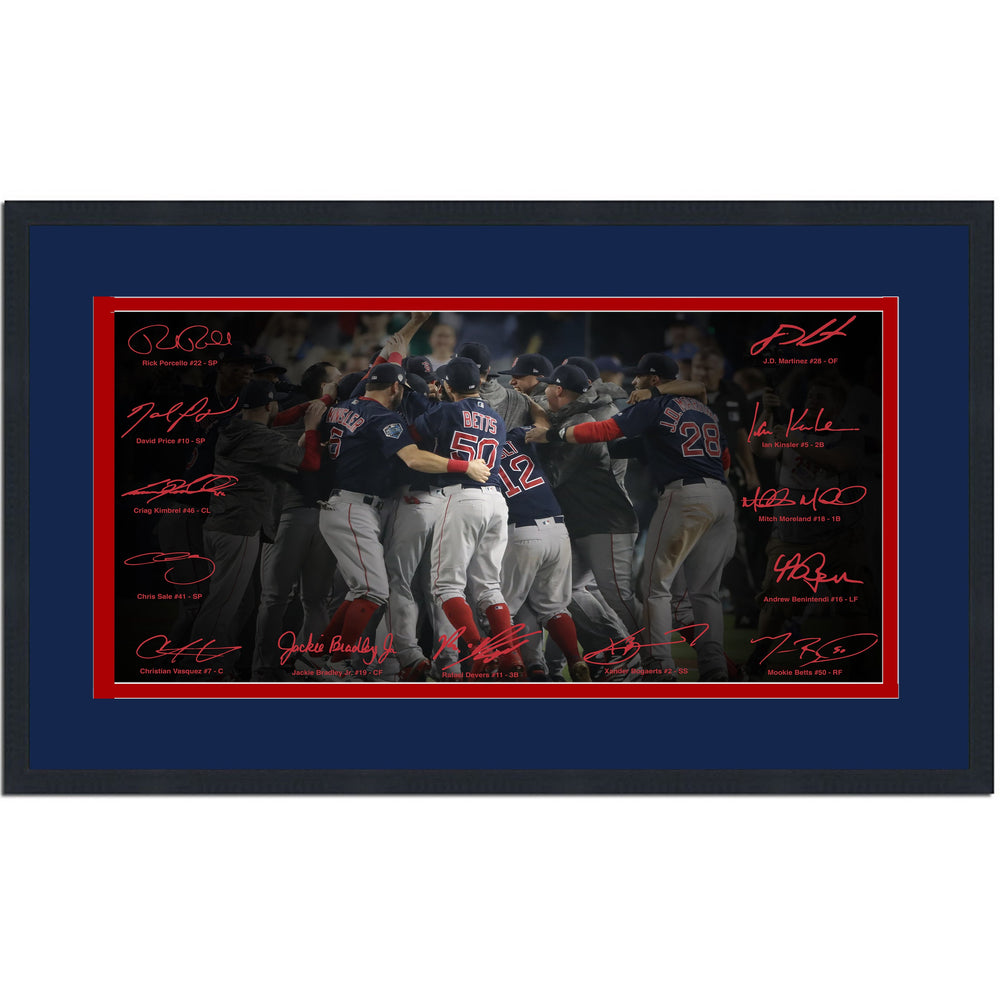 Framed Boston Red Sox 2018 World Series Champions Facsimile Signature Team Auto 16x24 Baseball Photo (ONLINE ORDER ONLY)