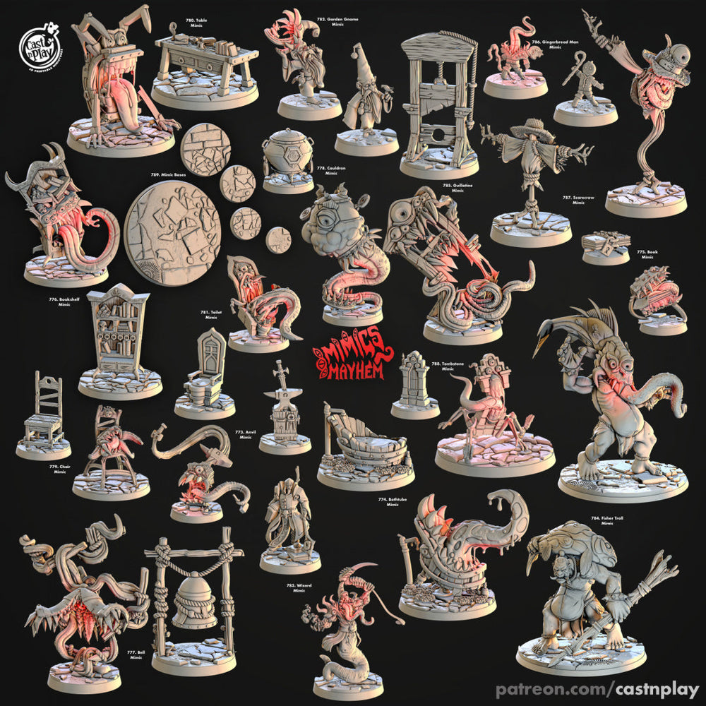 3D Printed Cast n Play Book Shelf Mimic Mimics Mayhem Set 28mm 32mm D&D (Online Only)