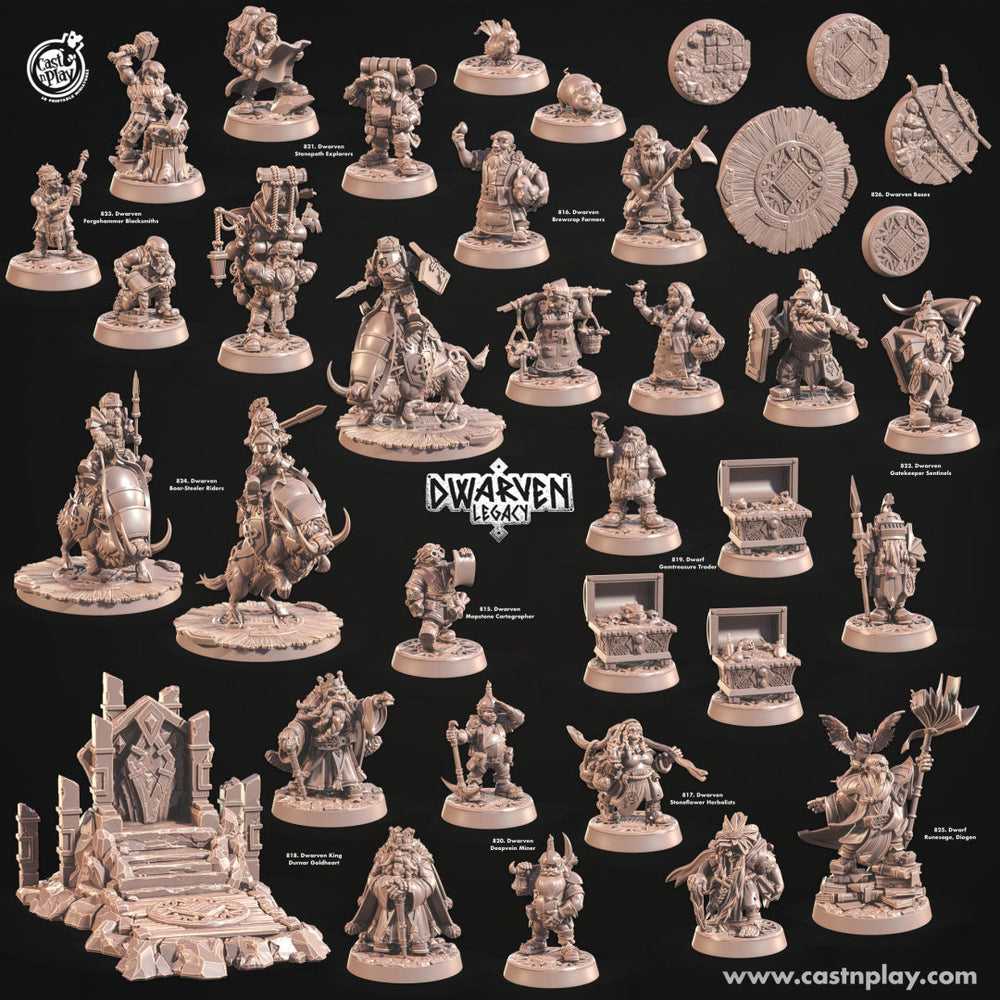3D Printed Cast n Play Dwarven Bases Dwarven Legacy Set 28mm 32mm D&D (Online Only)