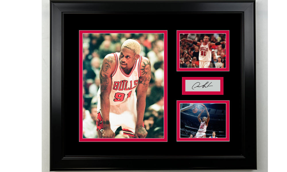 Framed Dennis Rodman Chicago Bulls Facsimile Laser Engraved Signature Basketball 14x11 3 Photo Collage (ONLINE ORDER ONLY)