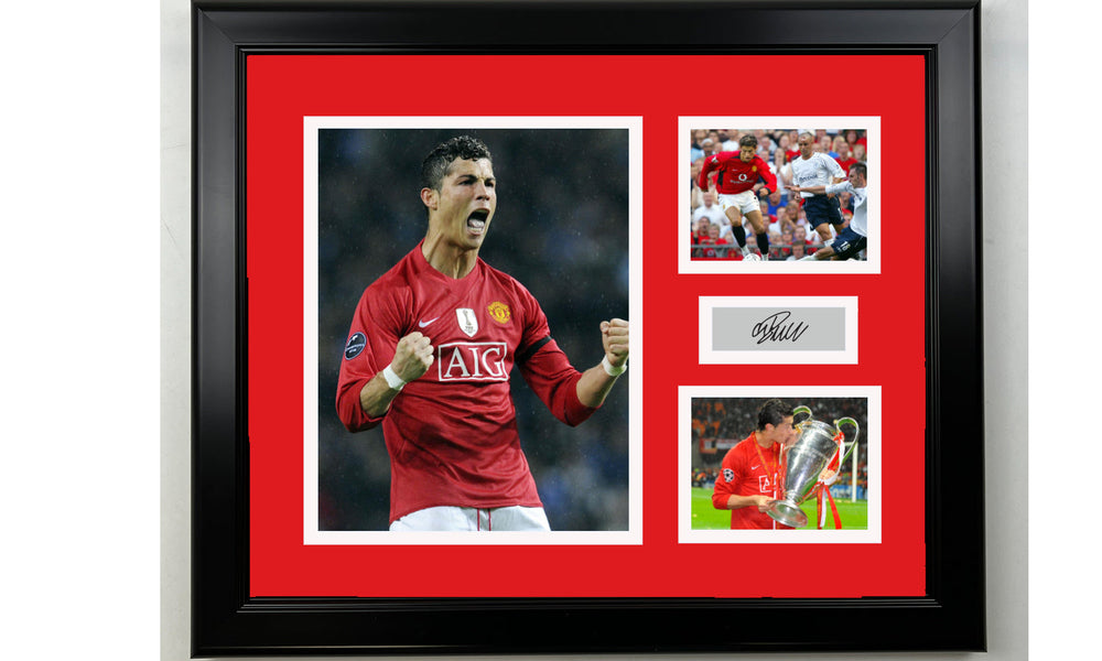 Framed Cristiano Ronaldo Manchester United Facsimile Laser Engraved Signature 14x11 3 Photo Collage (ONLINE ORDER ONLY)