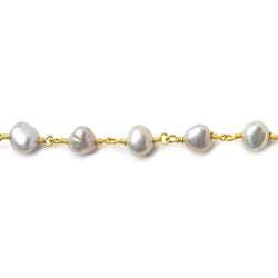 7x6mm Rose' Silver side drilled Baroque Pearl Gold plated Chain (ONLINE ORDER ONLY)