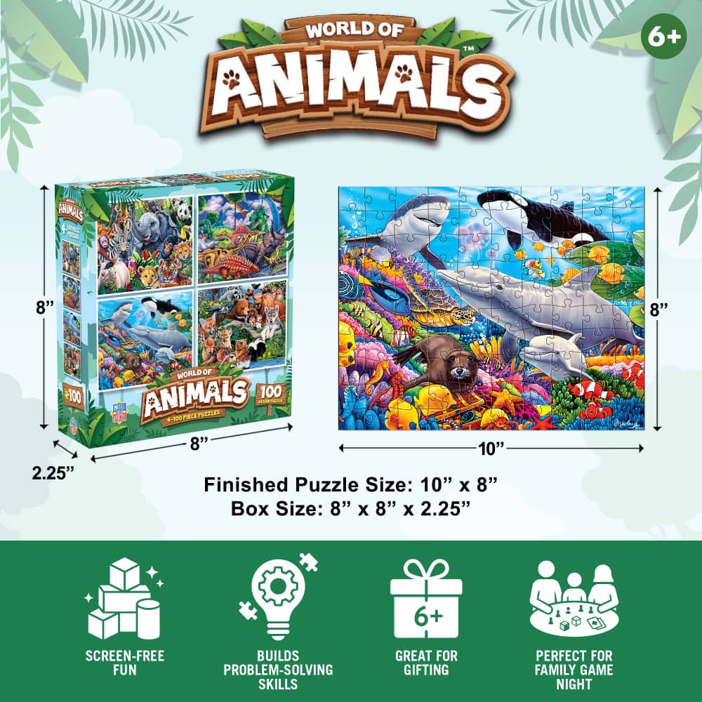 World of Animals 100 Piece Jigsaw Puzzles 4-Pack V1