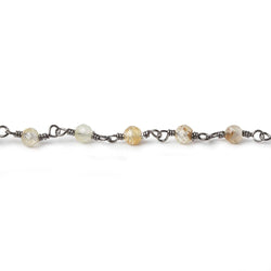 3mm Rutilated Quartz micro-faceted round Black Gold plated Chain