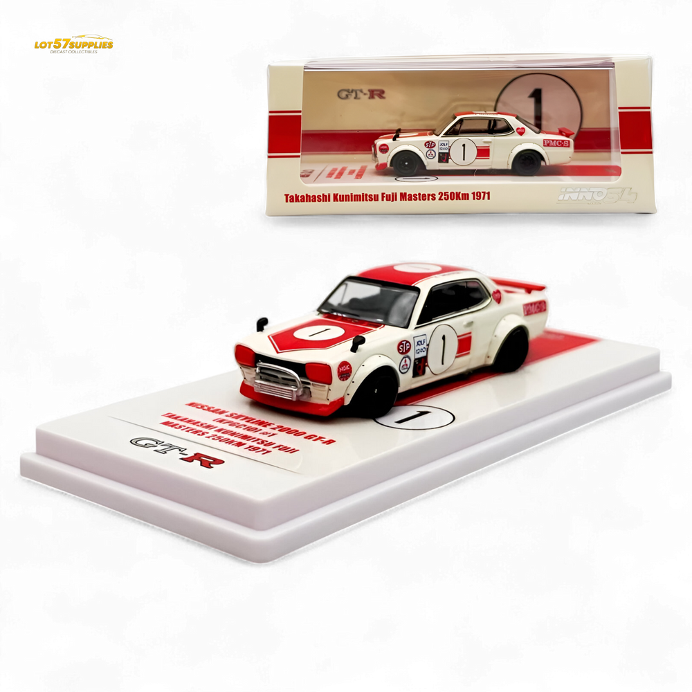 Inno64 NISSAN SKYLINE 2000 GT-R KPGC10 #1 Takahashi Kunimitsu Fuji Masters 250Km 1971 1:64 (ONLINE ORDER ONLY)