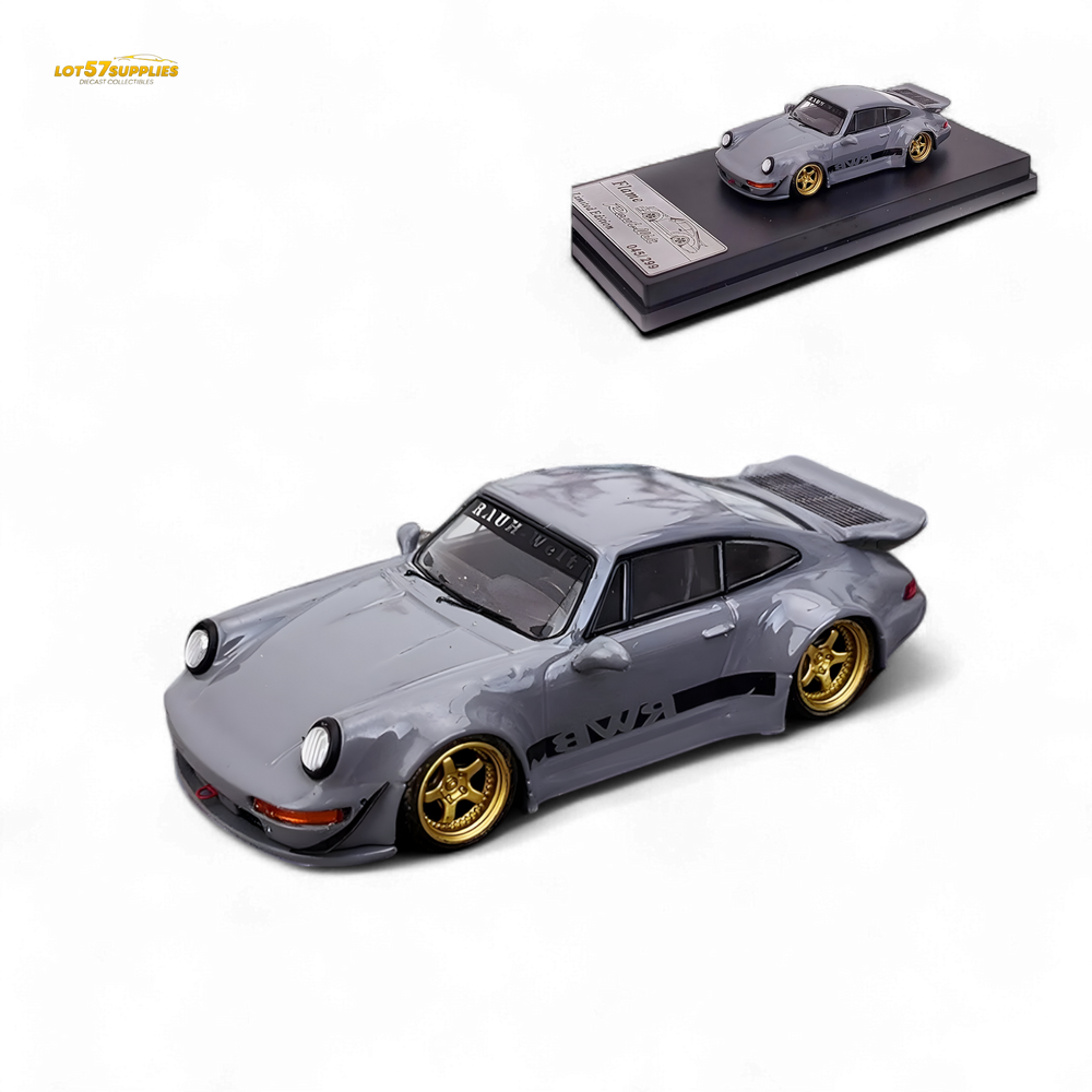 Flame Porsche 964 RWB Whale Tale in Cement Gray 1:64 (ONLINE ORDER ONLY)