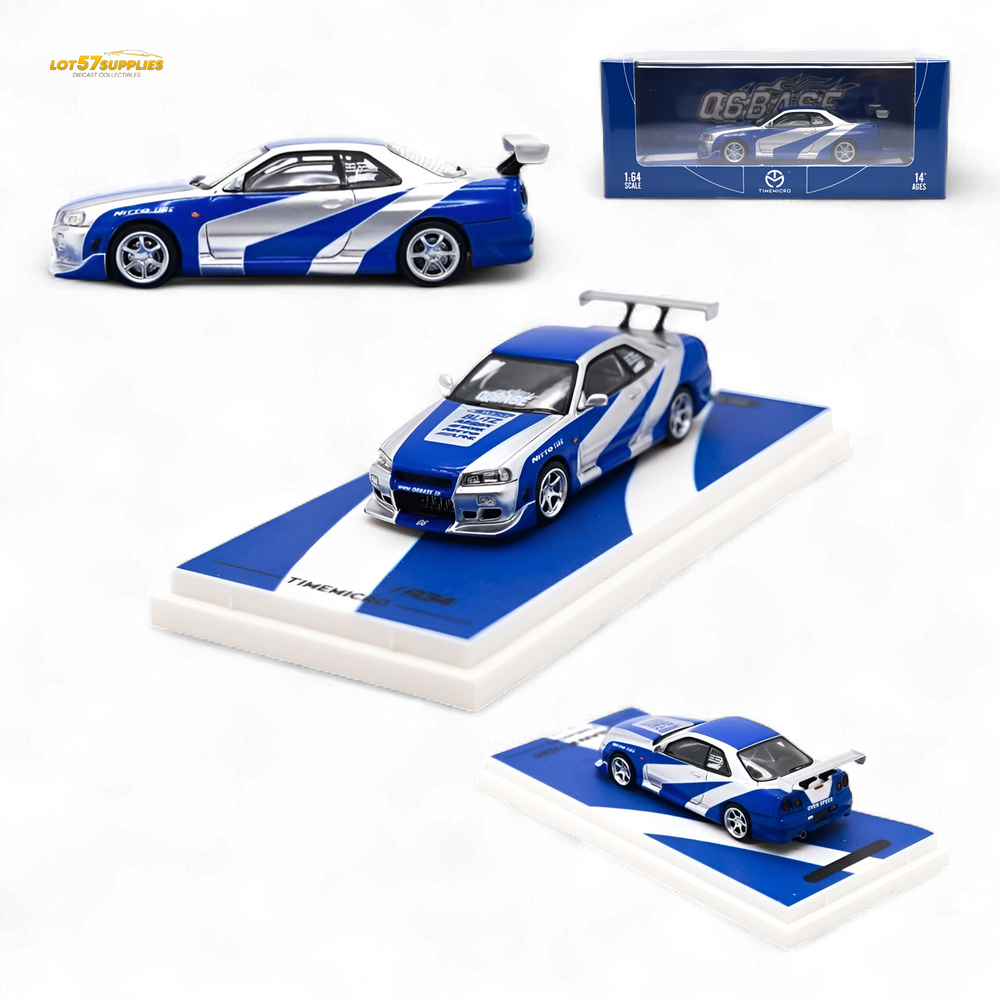 TimeMicro Skyline GT-R R34 Blue Silver 1:64
