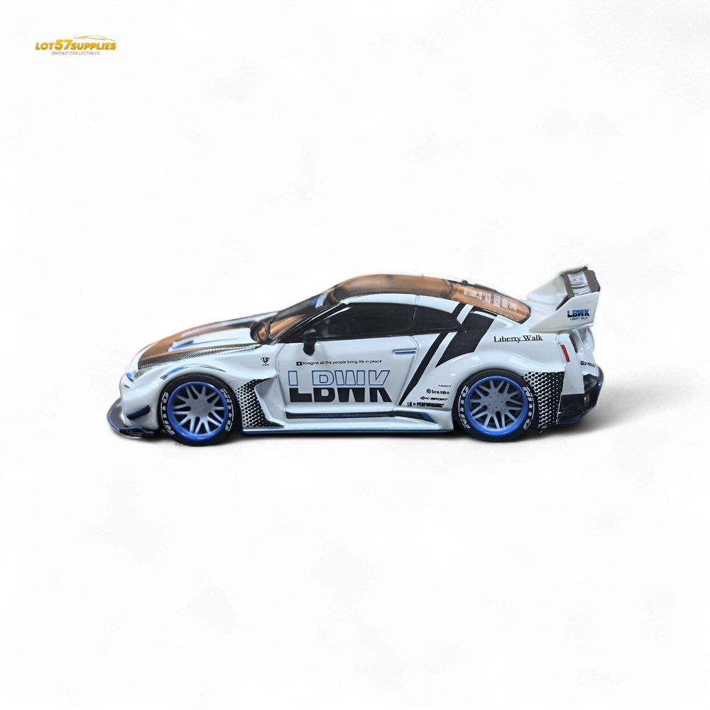 MC LB GTR R35 GT - White Blue Stripe Carbon Roof 1:64 (ONLINE ORDER ONLY)