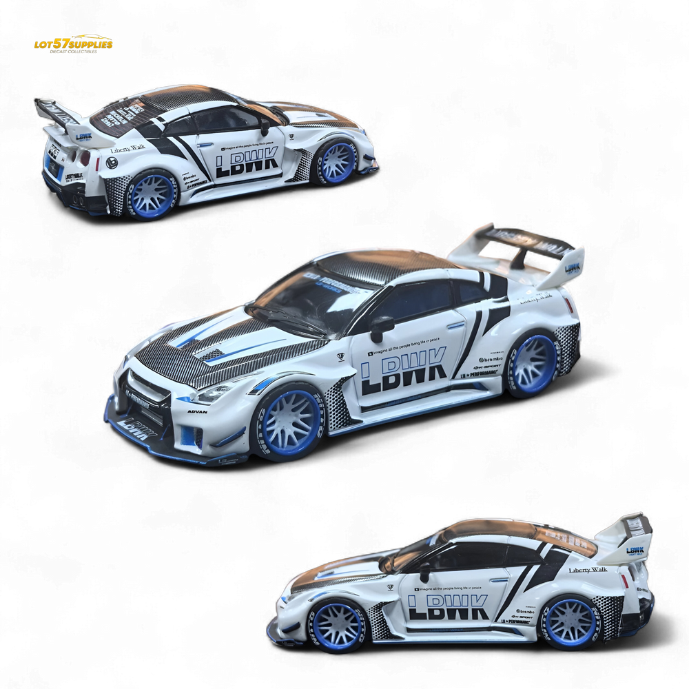 MC LB GTR R35 GT - White Blue Stripe Carbon Roof 1:64 (ONLINE ORDER ONLY)