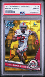 Graded 2023 Topps Bowman U Sapphire Emeka Egbuka #115 Yellow /75 Rookie RC Football Card PSA 10 Gem Mint (ONLINE ORDER ONLY)