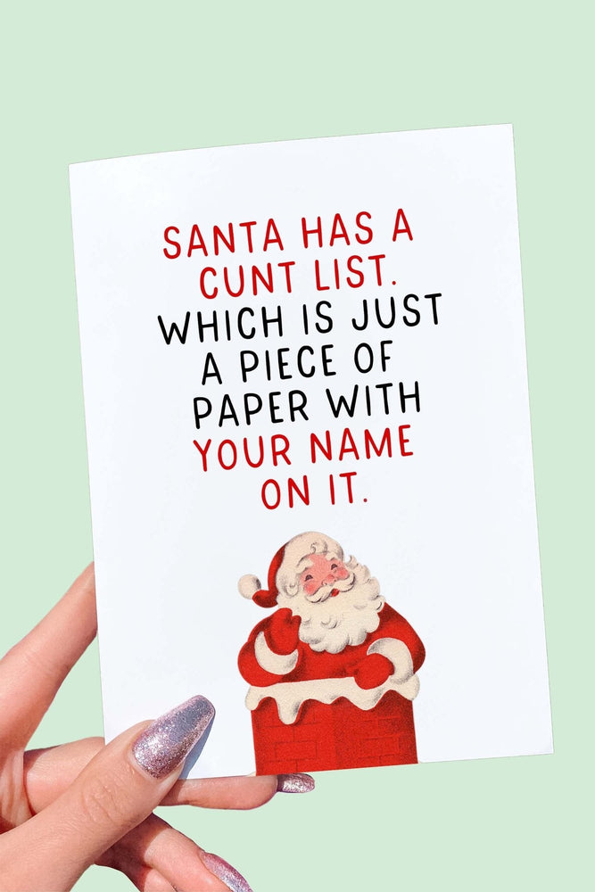 Santa Has a Cunt List Card | Funny Offensive Christmas Greeting Card (ONLINE ORDER ONLY)