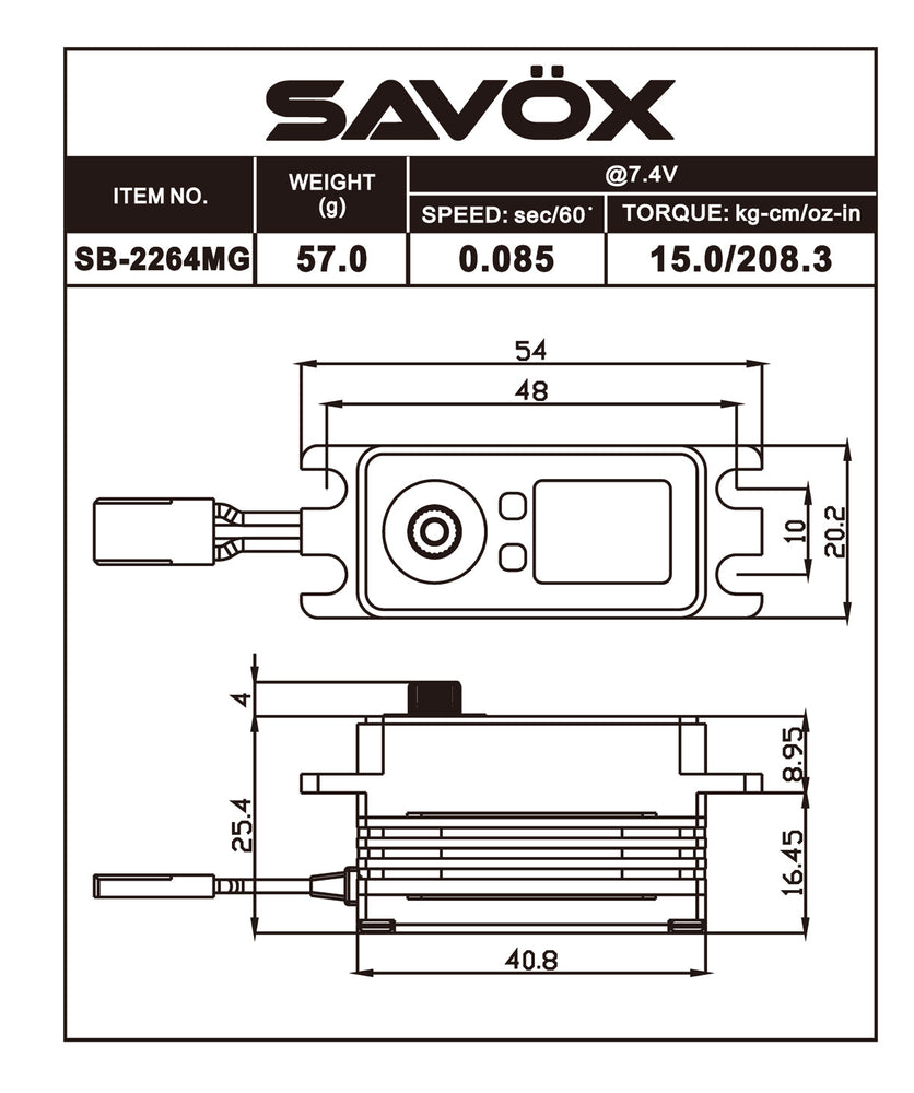 Savox 1/10 Low Profile High Voltage Brushless Servo 7.4v (ONLINE ORDER ONLY)
