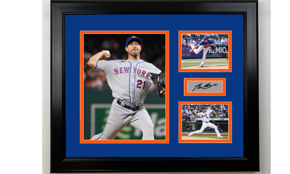 Framed Max Scherzer New York Mets Facsimile Laser Engraved Signature Baseball 14x11 3 Photo Collage (ONLINE ORDER ONLY)
