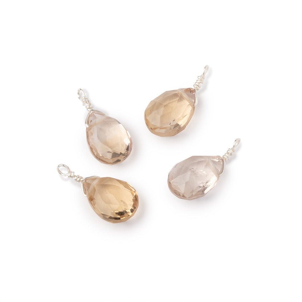 Set of 4 Silver Wire Wrapped 9x6mm Honey Quartz Faceted Pear Focals (ONLINE ORDER ONLY)