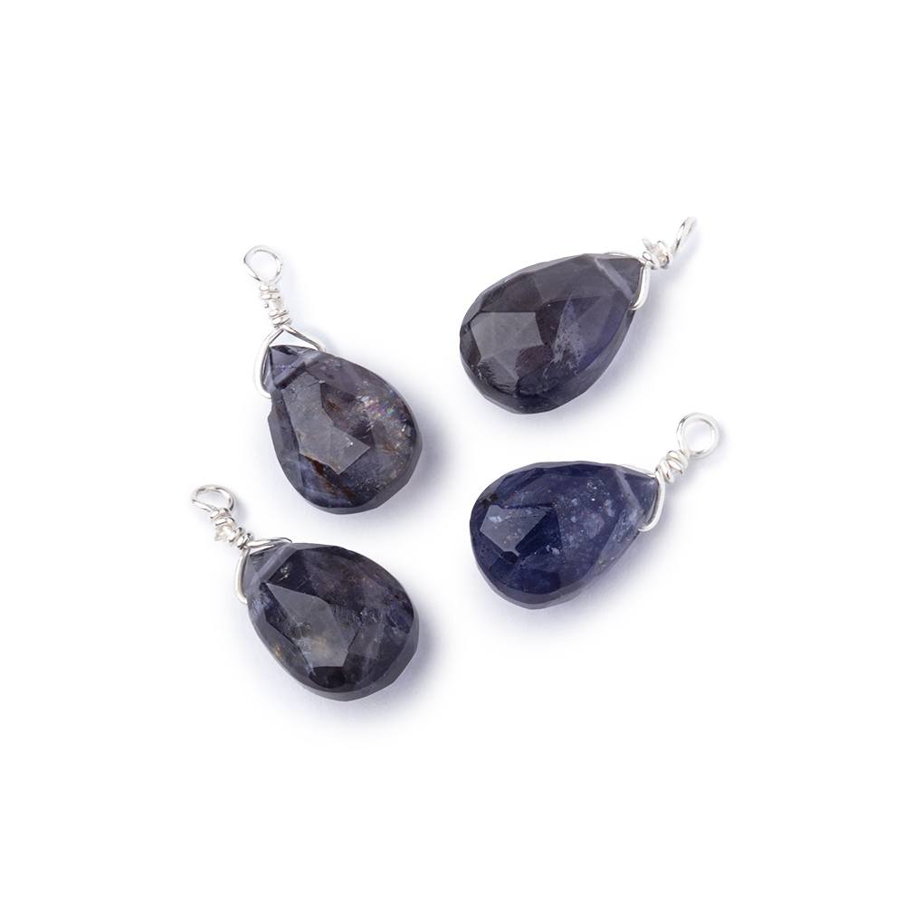 Set of 4 Silver Wire Wrapped 9x6mm Iolite Faceted Pear Focals (ONLINE ORDER ONLY)